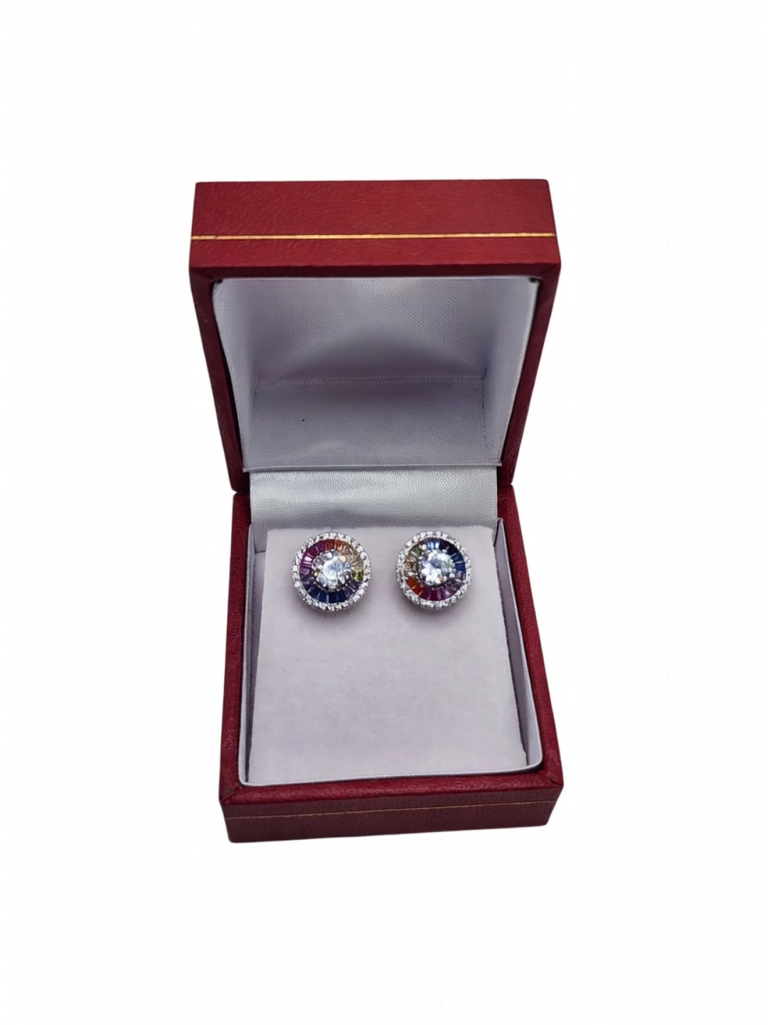 Rainbow Halo Sterling Silver Stud Earrings