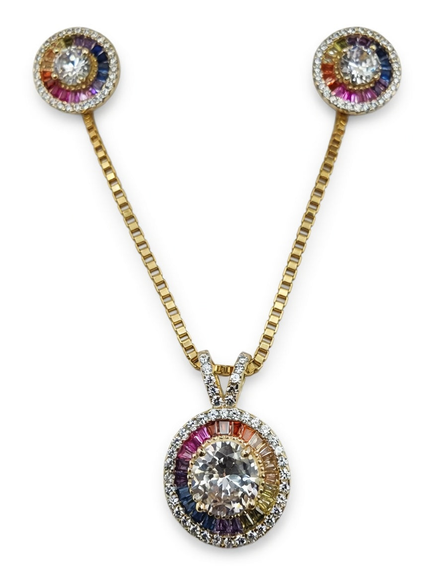 Rainbow Halo Necklace & Earring Se