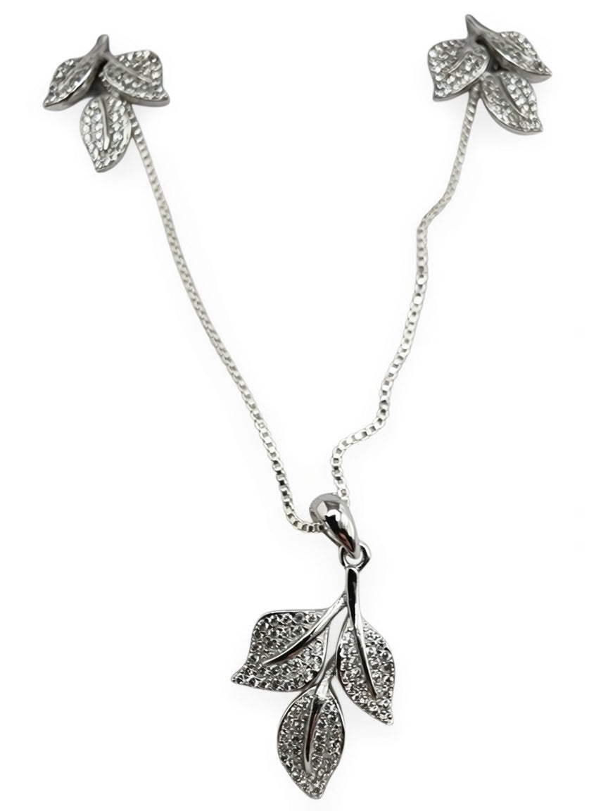Silver Botanical Necklace & Earring Set